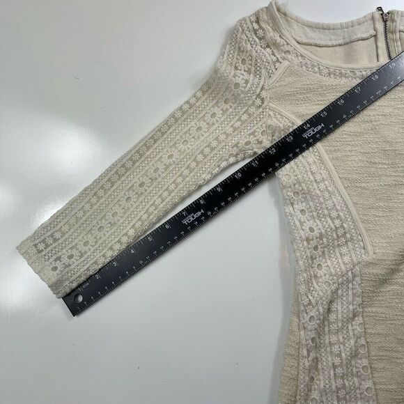Bordeaux Sweater Dress Lace Cream Linen Quarter Sleeve Mini Fit Flare Size XS - Picture 3 of 7